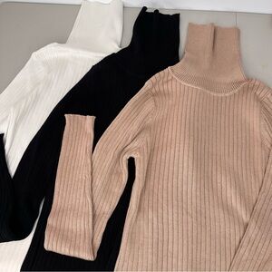 Shein Ribbed Knit Turtleneck Sweater Bundle Size Small Tan White Black -NWOT
